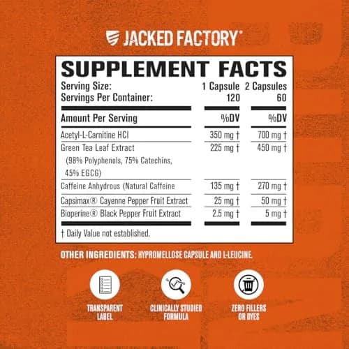 Jacked Factory Burn-XT Clinically Studied Fat Burner & Weight Loss Supplement 120 Count | Metabolism Booster & Appetite Suppressant thumbnail 4