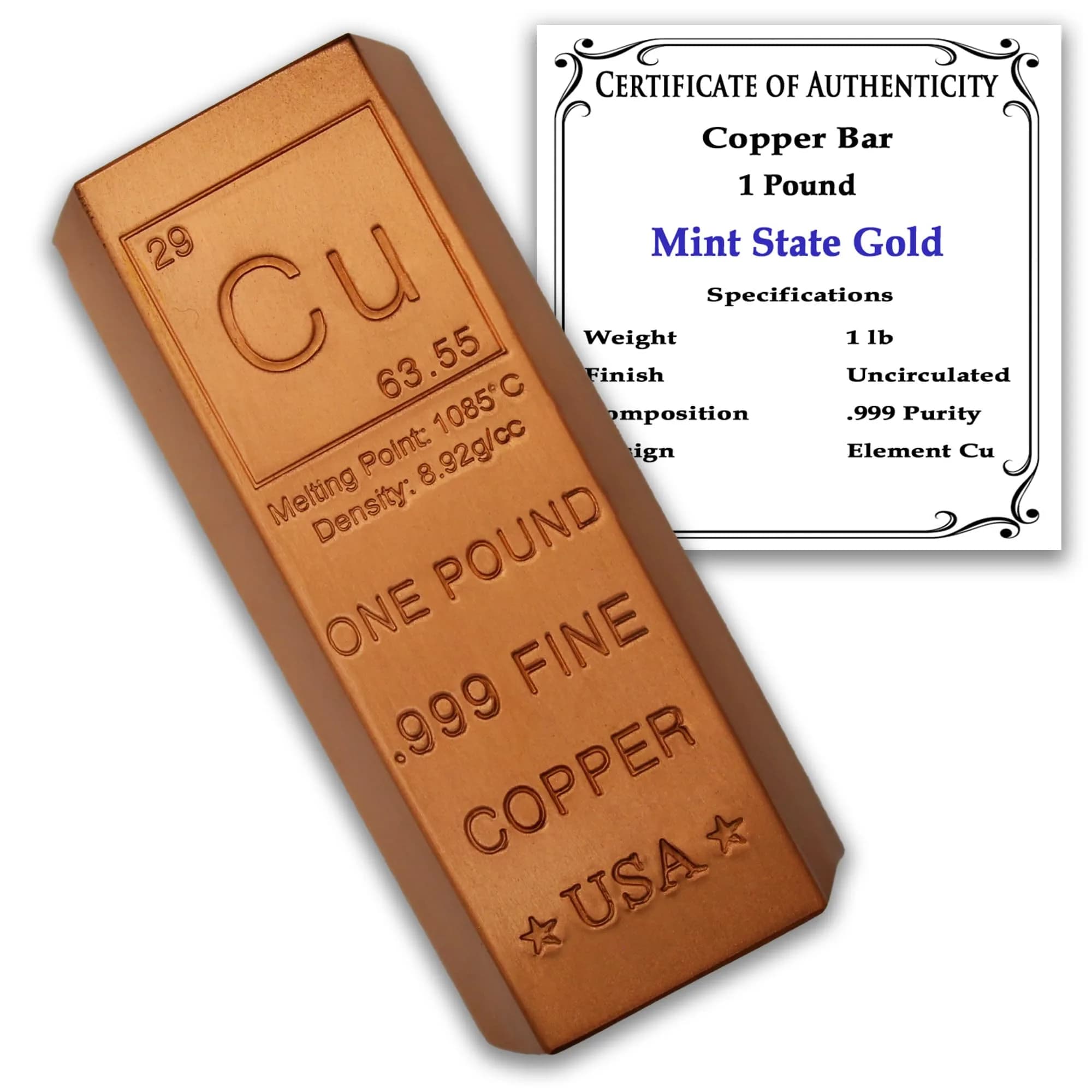 MINT STATE GOLD 1 Pound Copper Bar Trapezoid Ingot .999 Pure Paperweight | Periodic Element Design — Copper