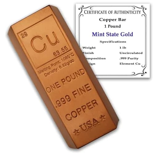MINT STATE GOLD 1 Pound Copper Bar Trapezoid Ingot .999 Pure Paperweight | Periodic Element Design thumbnail 1