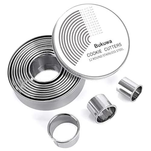 Bukuwa 12 Pcs Round Cookie Biscuit Cutter Set, Graduated Circle Cutters | Stainless Steel, 11.3cm (4.4") Max Diameter thumbnail 1
