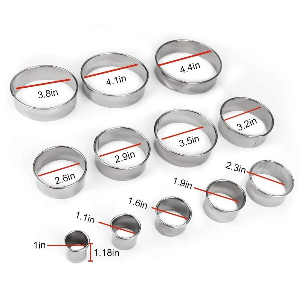 Bukuwa 12 Pcs Round Cookie Biscuit Cutter Set, Graduated Circle Cutters | Stainless Steel, 11.3cm (4.4") Max Diameter - view 3