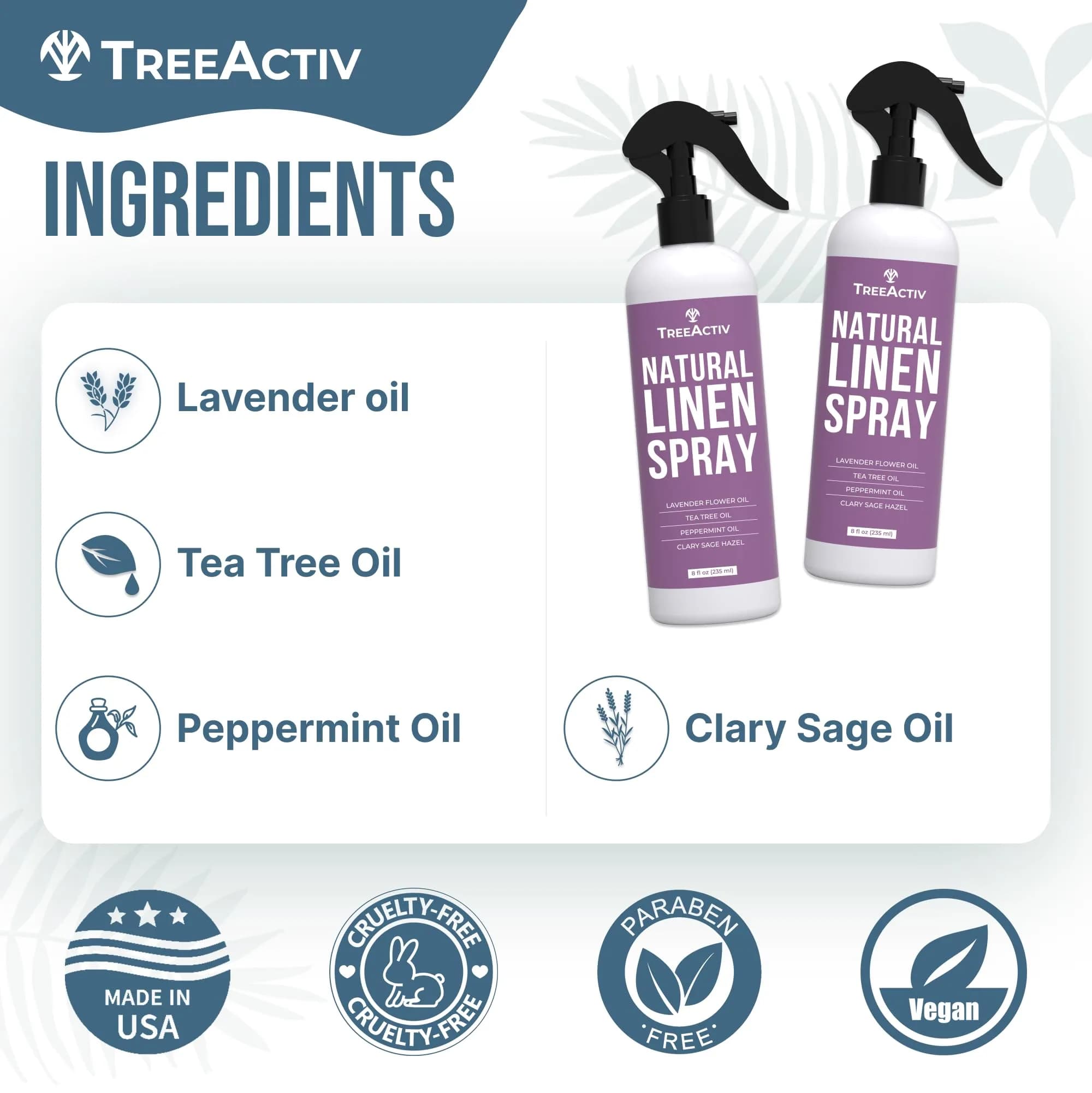 TreeActiv Natural Linen Spray Lavender for Sleep 237ml (8 fl oz) | USA Import for Indian Homes - view 5