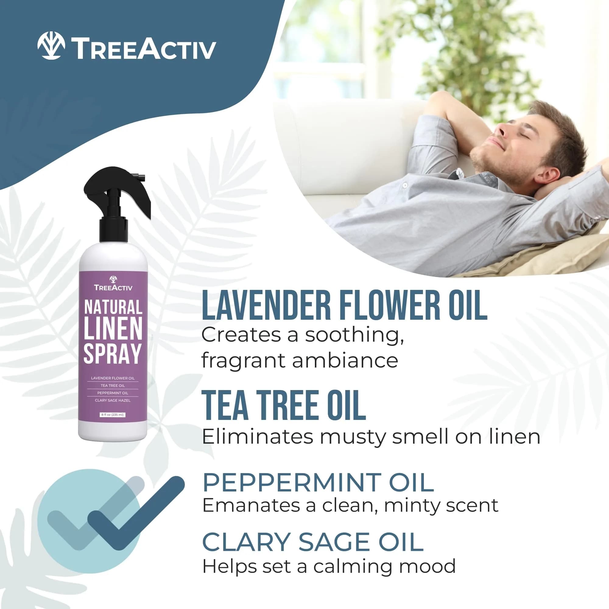 TreeActiv Natural Linen Spray Lavender for Sleep 237ml (8 fl oz) | USA Import for Indian Homes - view 6