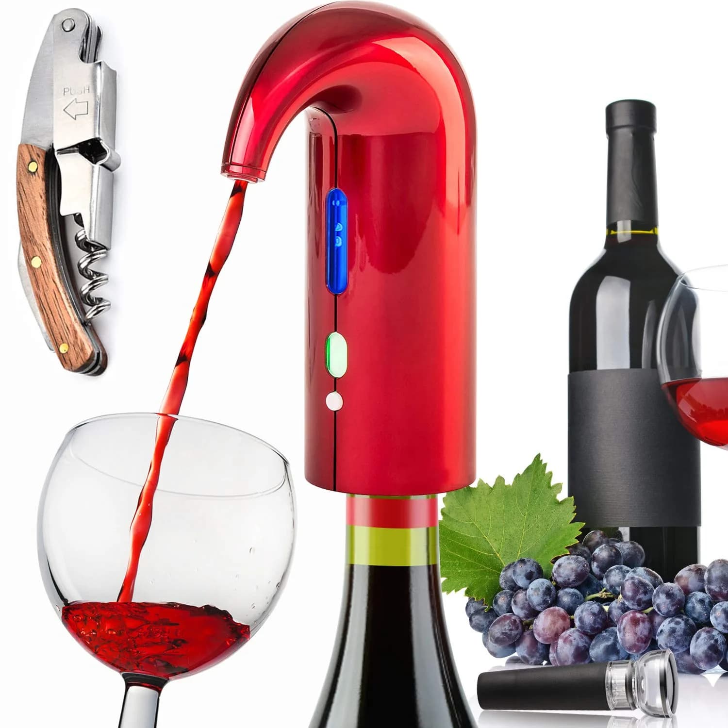 Yoocylii Electric Wine Aerator Dispenser Set with LED Display & Vacuum Stopper | 750ml (25.4 Fl Oz) Rechargeable Automatic Pourer