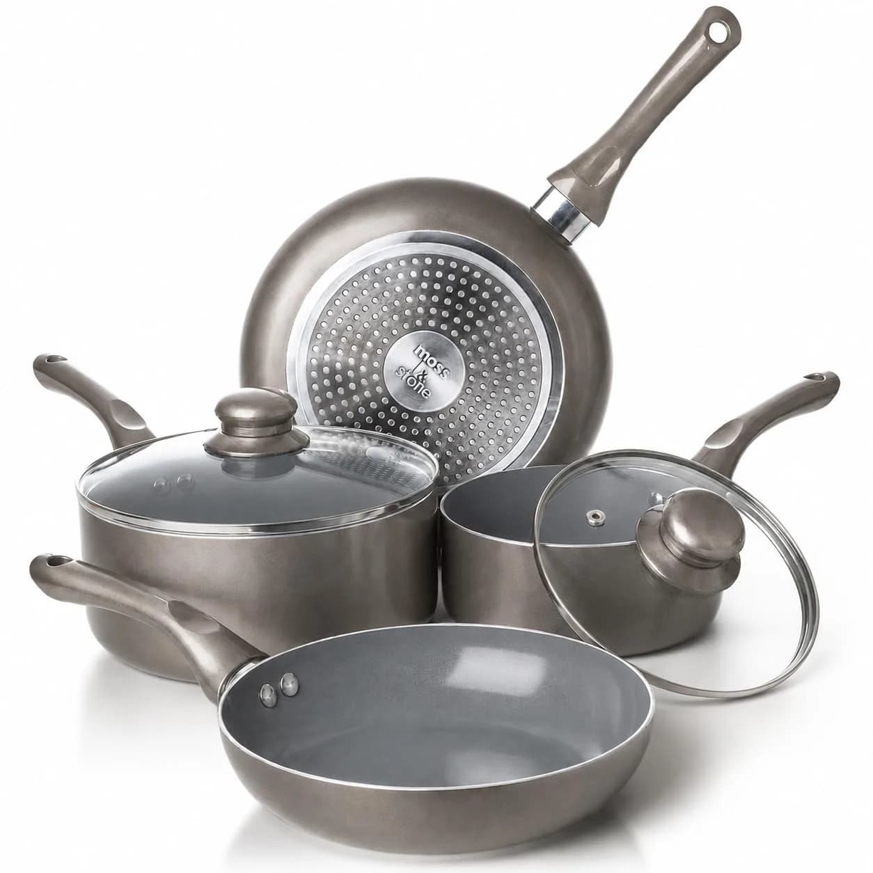 Moss & Stone Pots and Pans Set Nonstick 6-Piece | Induction Compatible, Durable & Stylish