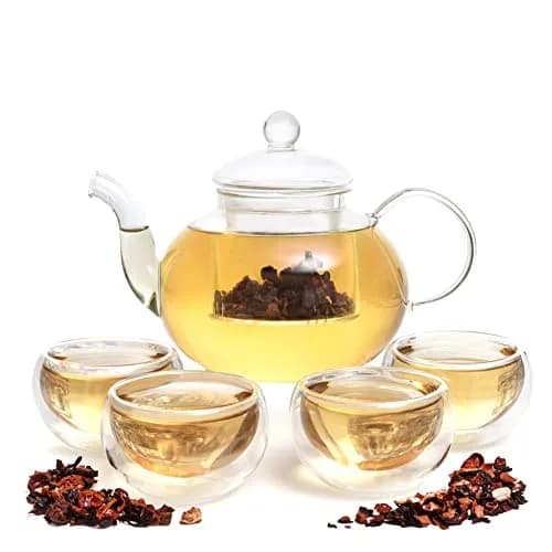 Moss & Stone Glass Tea Kettle Infuser & 4 Cups Gift Set 1L (27oz) | Borosilicate Glass Teapot with Removable Strainer & 80ml Cups thumbnail 1