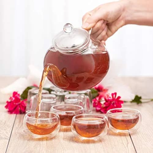 Moss & Stone Glass Tea Kettle Infuser & 4 Cups Gift Set 1L (27oz) | Borosilicate Glass Teapot with Removable Strainer & 80ml Cups thumbnail 5