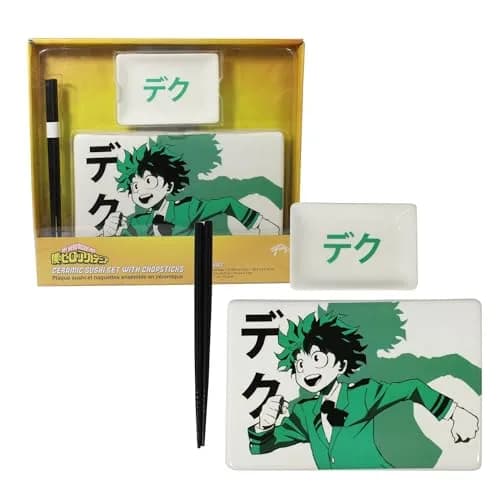 JUST FUNKY My Hero Academia Deku Sushi Plate Set | 5.5” x 8.2” Ceramic Plate, Soy Sauce Dish & Chopsticks, Green thumbnail 4