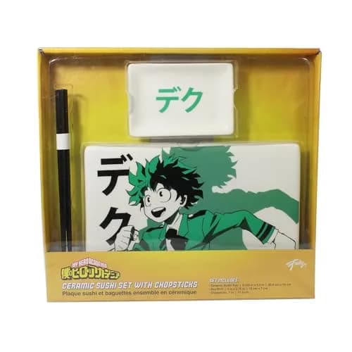 JUST FUNKY My Hero Academia Deku Sushi Plate Set | 5.5” x 8.2” Ceramic Plate, Soy Sauce Dish & Chopsticks, Green thumbnail 2