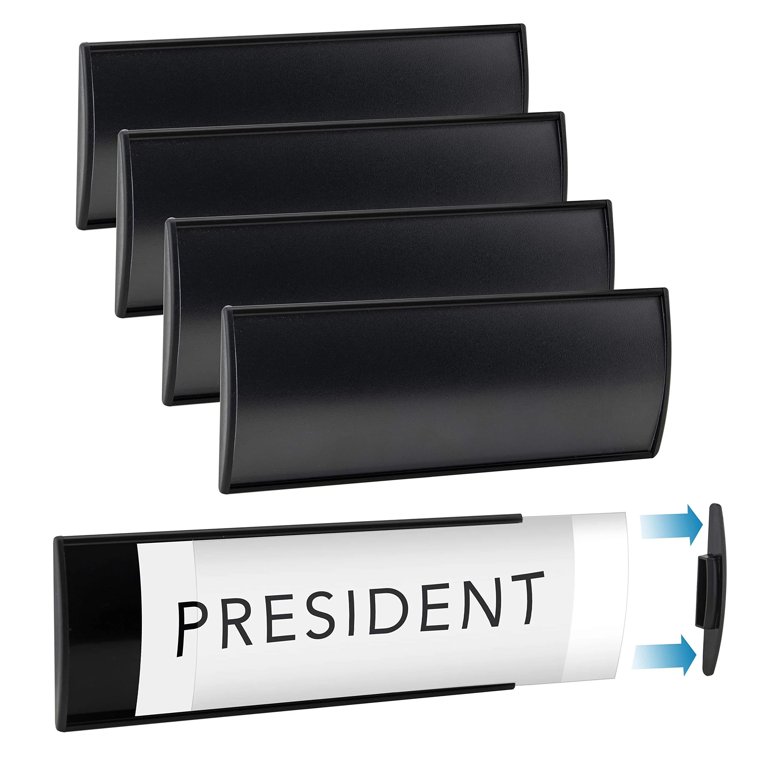 GlossyEnd Black Aluminum Wall Mount Name Plate Holder 8" x 3" | Elegant Office Sign with Adhesive Tape - main product image