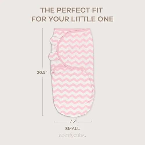 Comfy Cubs Baby Swaddle Blanket Small | Breathable 100% Cotton, Adjustable, 3-Pack Pink thumbnail 5