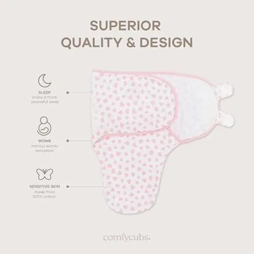 Comfy Cubs Baby Swaddle Blanket Small | Breathable 100% Cotton, Adjustable, 3-Pack Pink thumbnail 3