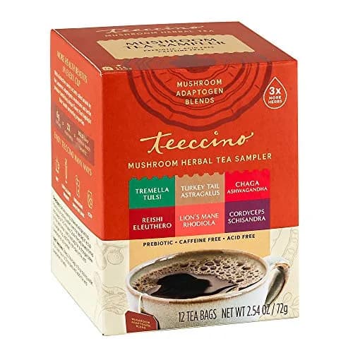 Teeccino Mushroom Herbal Tea - Mushroom Adaptogen Tea Sampler - 12 Tea Bags | Support Your Health with Mushrooms & Adaptogenic Herbs thumbnail 1