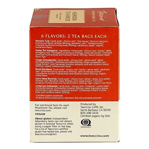 Teeccino Mushroom Herbal Tea - Mushroom Adaptogen Tea Sampler - 12 Tea Bags | Support Your Health with Mushrooms & Adaptogenic Herbs thumbnail 8