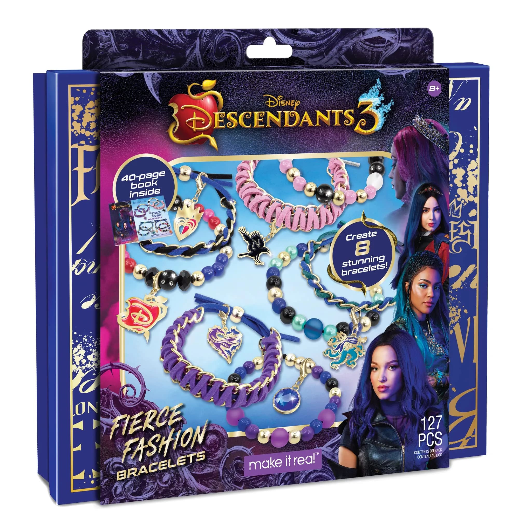 Make It Real Disney Descendants 3 Fierce Fashion Jewelry Kit | DIY Bead & Charm Bracelet Making Set, Includes Supplies, Beads, Charms, Descendants Book - Create 8 Bracelets, for Ages 8