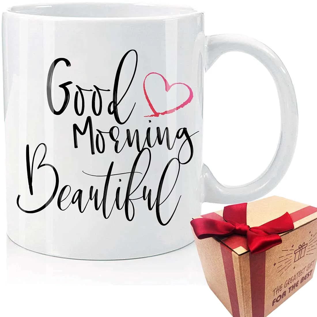 CHIEN-CHI LILI Good Morning Beautiful Coffee Mug 11oz | Sarcastic Gift for Women, Microwave & Dishwasher Safe — White