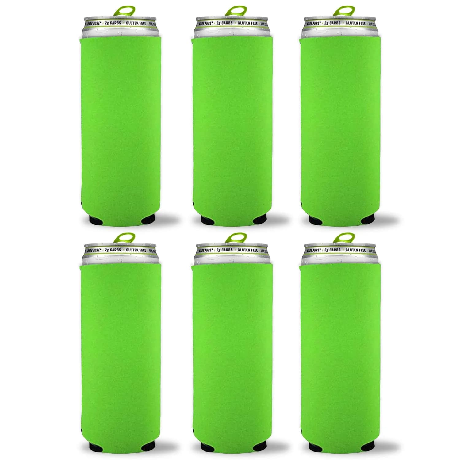 Kropsis Collapsible 12 oz Beverage Insulator Neon Green | Customizable Slim Can Cooler Sleeve — Neon Green