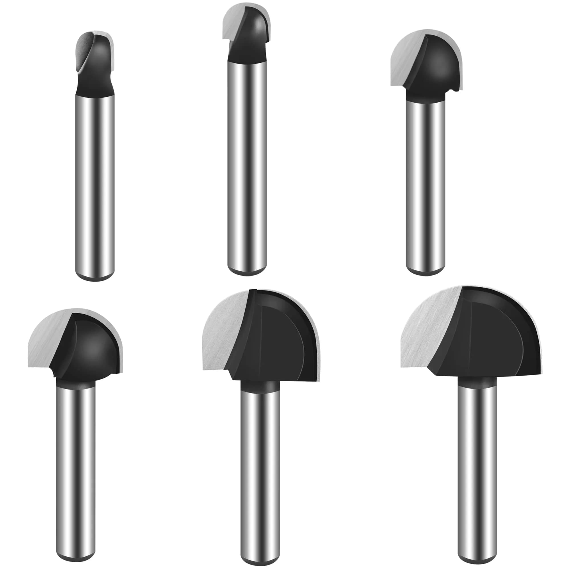 ASNOMY 6pcs Core Box Router Bit Set 1/4" Shank, 1/4"-7/8" Cutting Diameter | Precision Woodworking Tools — 6Pcs Core Box Router Bit 1/4" - 7/8"