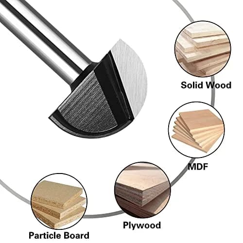 ASNOMY 6pcs Core Box Router Bit Set 1/4" Shank, 1/4"-7/8" Cutting Diameter | Precision Woodworking Tools thumbnail 6