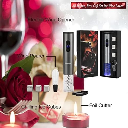 Pinkswan Electric Wine Opener Gift Set with Whiskey Stones | Effortless Corkscrew & Accessories thumbnail 2