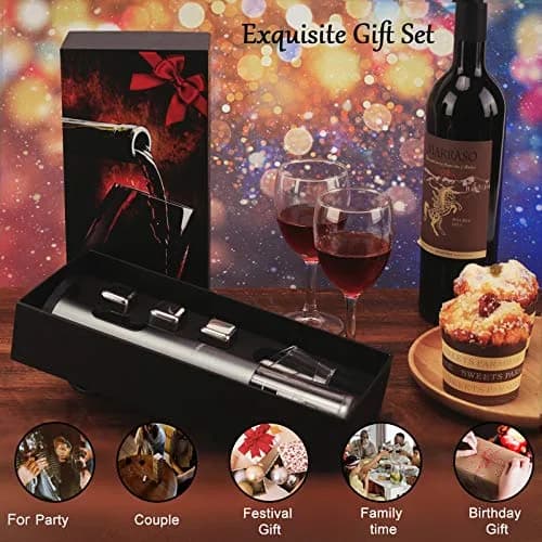 Pinkswan Electric Wine Opener Gift Set with Whiskey Stones | Effortless Corkscrew & Accessories thumbnail 3