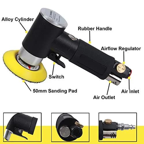 YELWAY 2" and 3" Random Orbital Air Mini Sander | 15,000 RPM Pneumatic Dual Action Polisher thumbnail 2