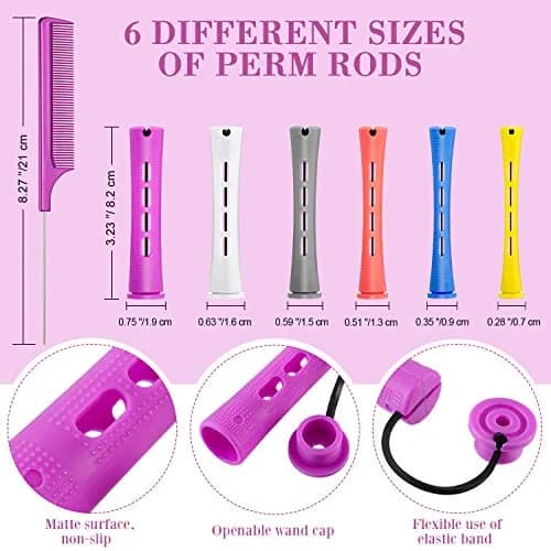 WILLBOND 60 Pcs Hair Perm Rods Set with Tail Comb, Multi Sizes (0.75-0.28 inch) thumbnail 2