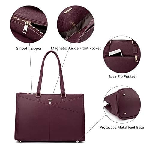 LOVEVOOK Laptop Tote Bag for Women 15.6 Inch Purple | Water-Resistant Business Work Bag with Laptop Compartment thumbnail 7
