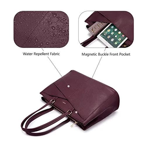 LOVEVOOK Laptop Tote Bag for Women 15.6 Inch Purple | Water-Resistant Business Work Bag with Laptop Compartment thumbnail 3