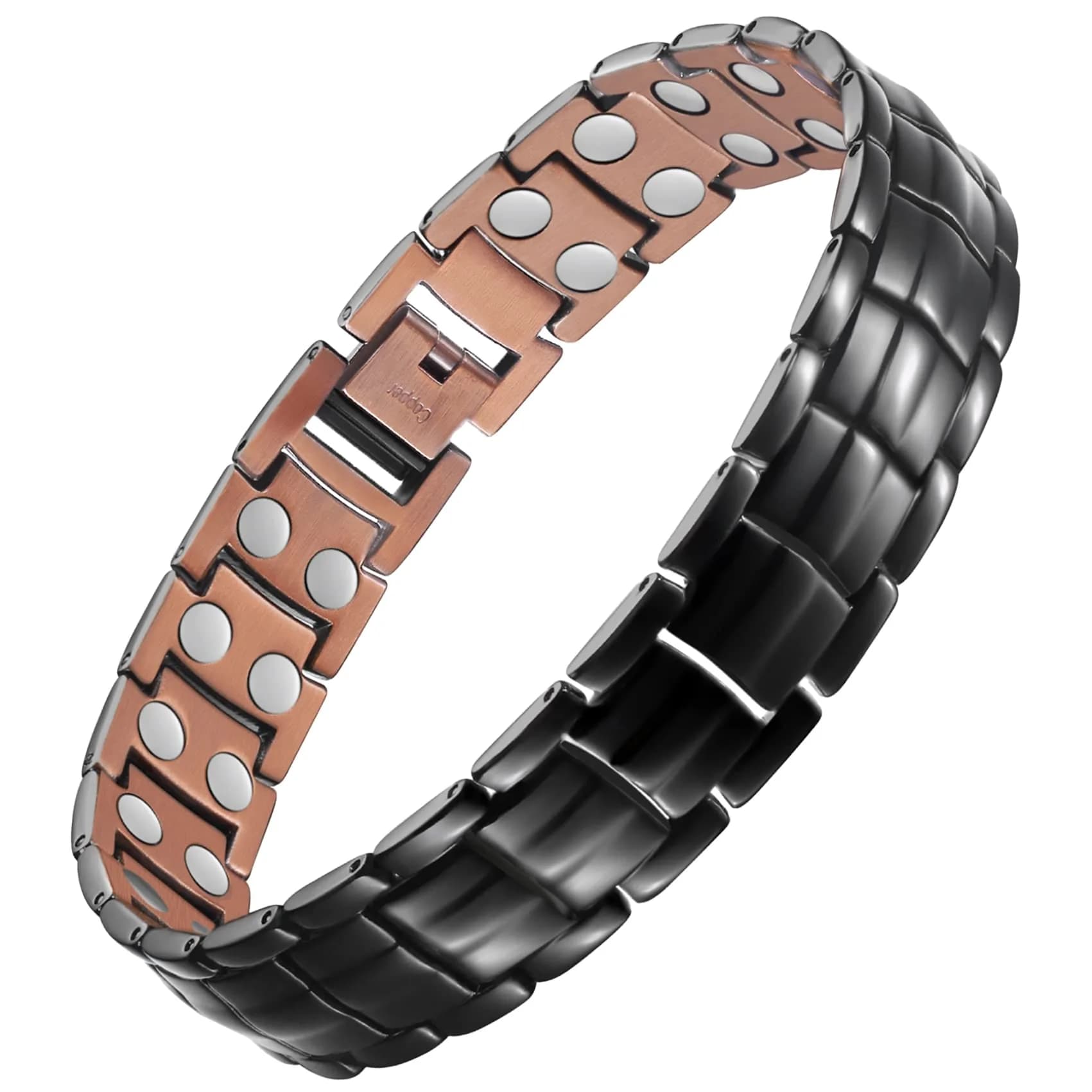 Feraco Men's Copper Magnetic Bracelet Black | Adjustable Size with 46 Magnets - main product image