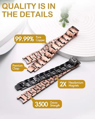 Feraco Men's Copper Magnetic Bracelet Black | Adjustable Size with 46 Magnets thumbnail 5