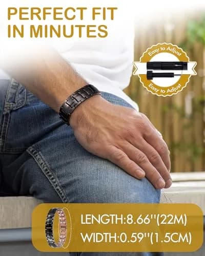 Feraco Men's Copper Magnetic Bracelet Black | Adjustable Size with 46 Magnets thumbnail 6