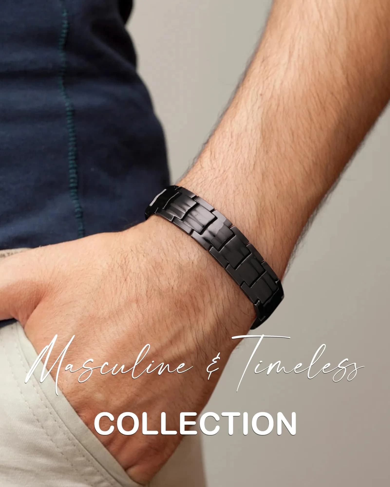 Feraco Men's Copper Magnetic Bracelet Black | Adjustable Size with 46 Magnets - view 3