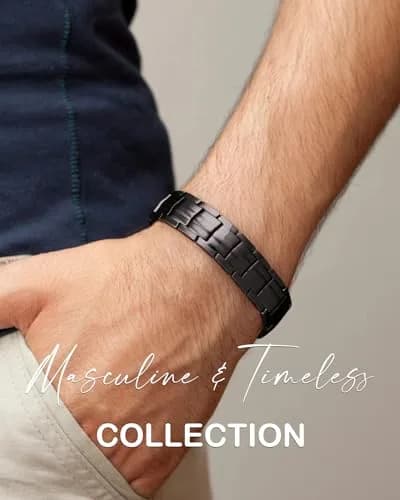 Feraco Men's Copper Magnetic Bracelet Black | Adjustable Size with 46 Magnets thumbnail 3
