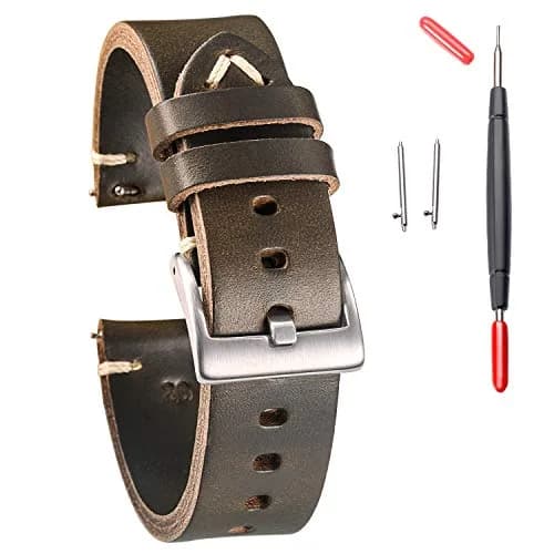 hemsut h Green Horween Leather Watch Band 22mm (0.87 inch) | Genuine USA Leather for Men thumbnail 1