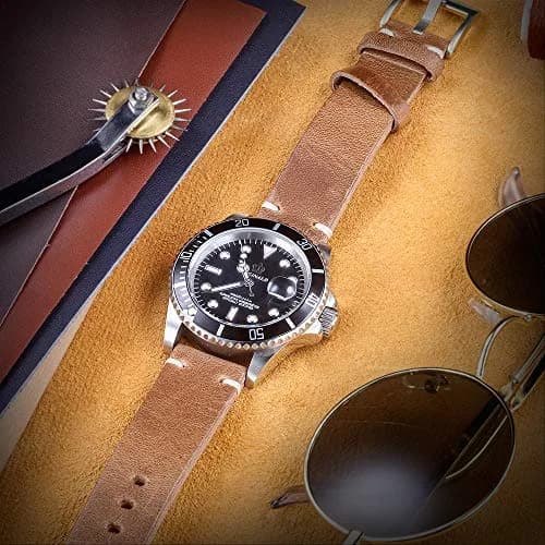 hemsut h Horween Leather Watch Band 22mm | Genuine Chromexcel Leather, Quick Release, Vintage Style thumbnail 3