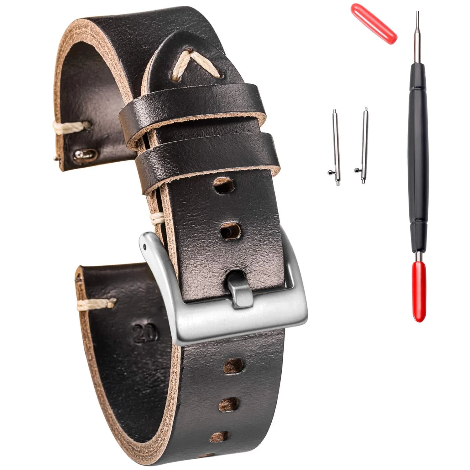hemsut h Leather Watch Bands, Horween Leather Watch Strap for Men 18mm | Vintage Handmade Wrap