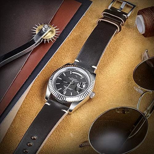 hemsut h Leather Watch Bands, Horween Leather Watch Strap for Men 18mm | Vintage Handmade Wrap thumbnail 3
