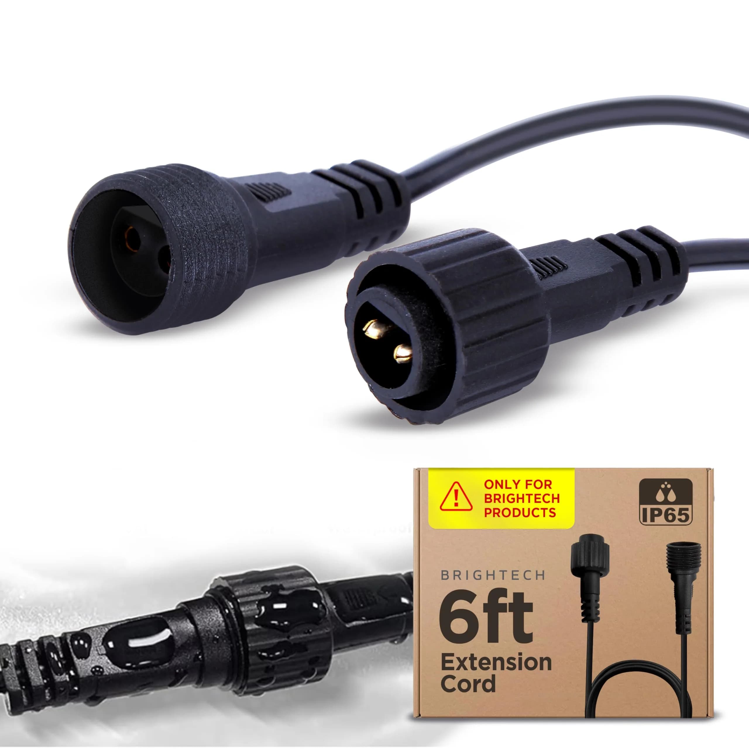 Brightech Ambience Pro Waterproof Extension Cable for Solar Outdoor String Lights, 6 Ft Pack of 2 | Rugged & Reliable — Black