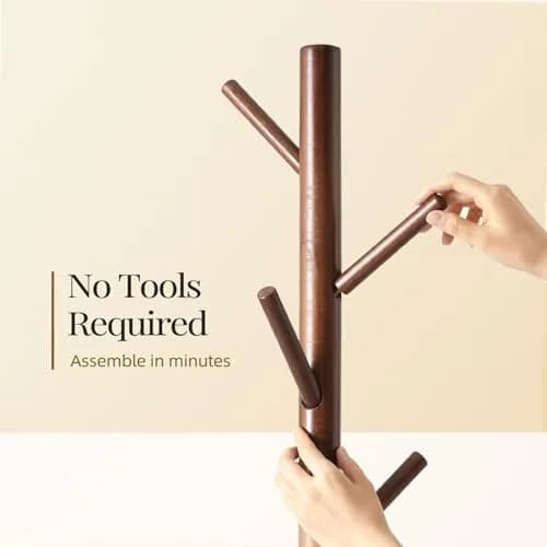 Pipishell Solid Wood Coat Rack Freestanding with 8 Hooks & 3 Height Options | Modern Brown Entryway Hall Tree thumbnail 4