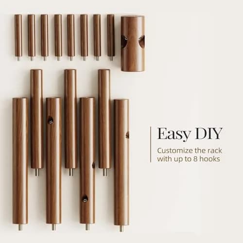 Pipishell Solid Wood Coat Rack Freestanding with 8 Hooks & 3 Height Options | Modern Brown Entryway Hall Tree thumbnail 5