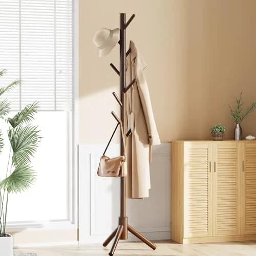 Pipishell Solid Wood Coat Rack Freestanding with 8 Hooks & 3 Height Options | Modern Brown Entryway Hall Tree thumbnail 6