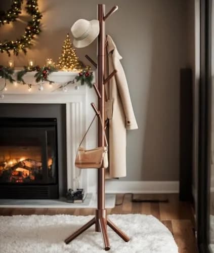 Pipishell Solid Wood Coat Rack Freestanding with 8 Hooks & 3 Height Options | Modern Brown Entryway Hall Tree thumbnail 7