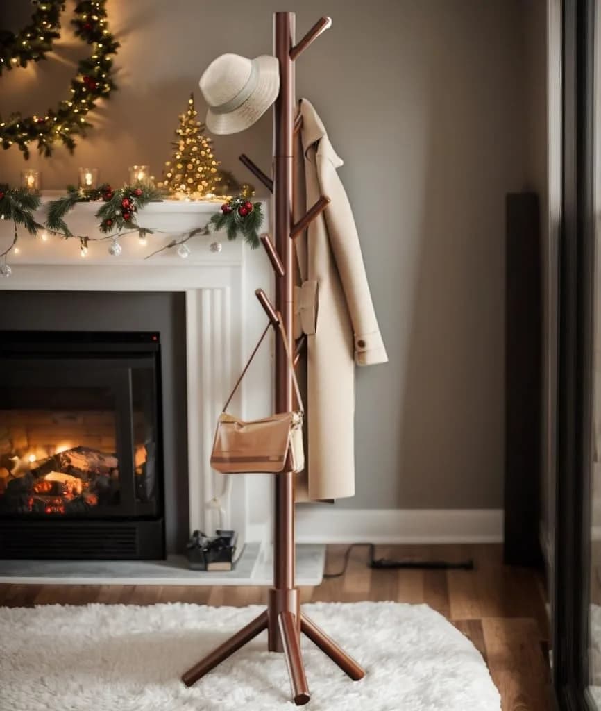 Pipishell Solid Wood Coat Rack Freestanding with 8 Hooks & 3 Height Options | Modern Brown Entryway Hall Tree - view 7