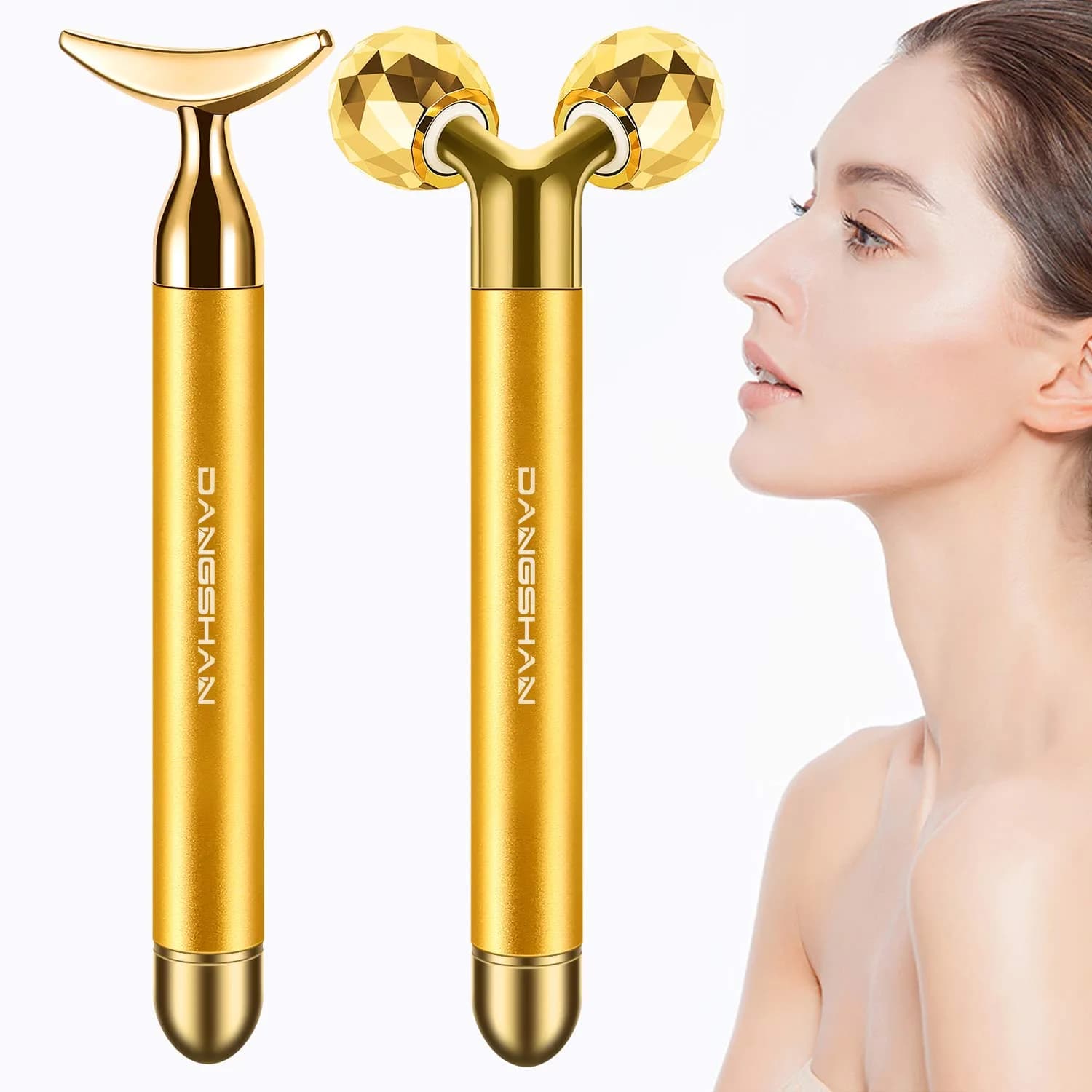 DANGSHAN 2-in-1 Electric Face Massager 24k Golden Face Roller, 3D & Crescent Shape | Skin Rejuvenation Tool