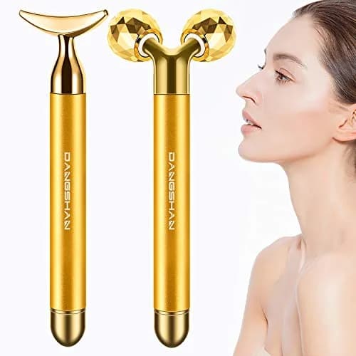 DANGSHAN 2-in-1 Electric Face Massager 24k Golden Face Roller, 3D & Crescent Shape | Skin Rejuvenation Tool thumbnail 1