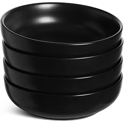 LE TAUCI Pasta Bowls 45 oz Set of 4 | Large Microwave-Safe Dinnerware in Matte Black thumbnail 1