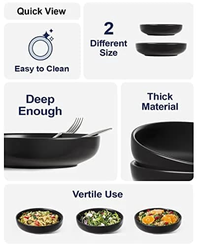 LE TAUCI Pasta Bowls 45 oz Set of 4 | Large Microwave-Safe Dinnerware in Matte Black thumbnail 4