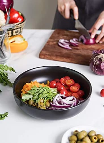 LE TAUCI Pasta Bowls 45 oz Set of 4 | Large Microwave-Safe Dinnerware in Matte Black thumbnail 3