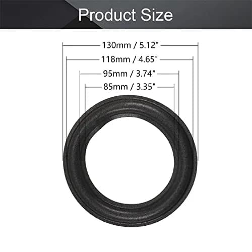 Fielect 5"/130mm Speaker Foam Edge Surround Rings (2-Pack, Black) | DIY Speaker Repair Parts thumbnail 2